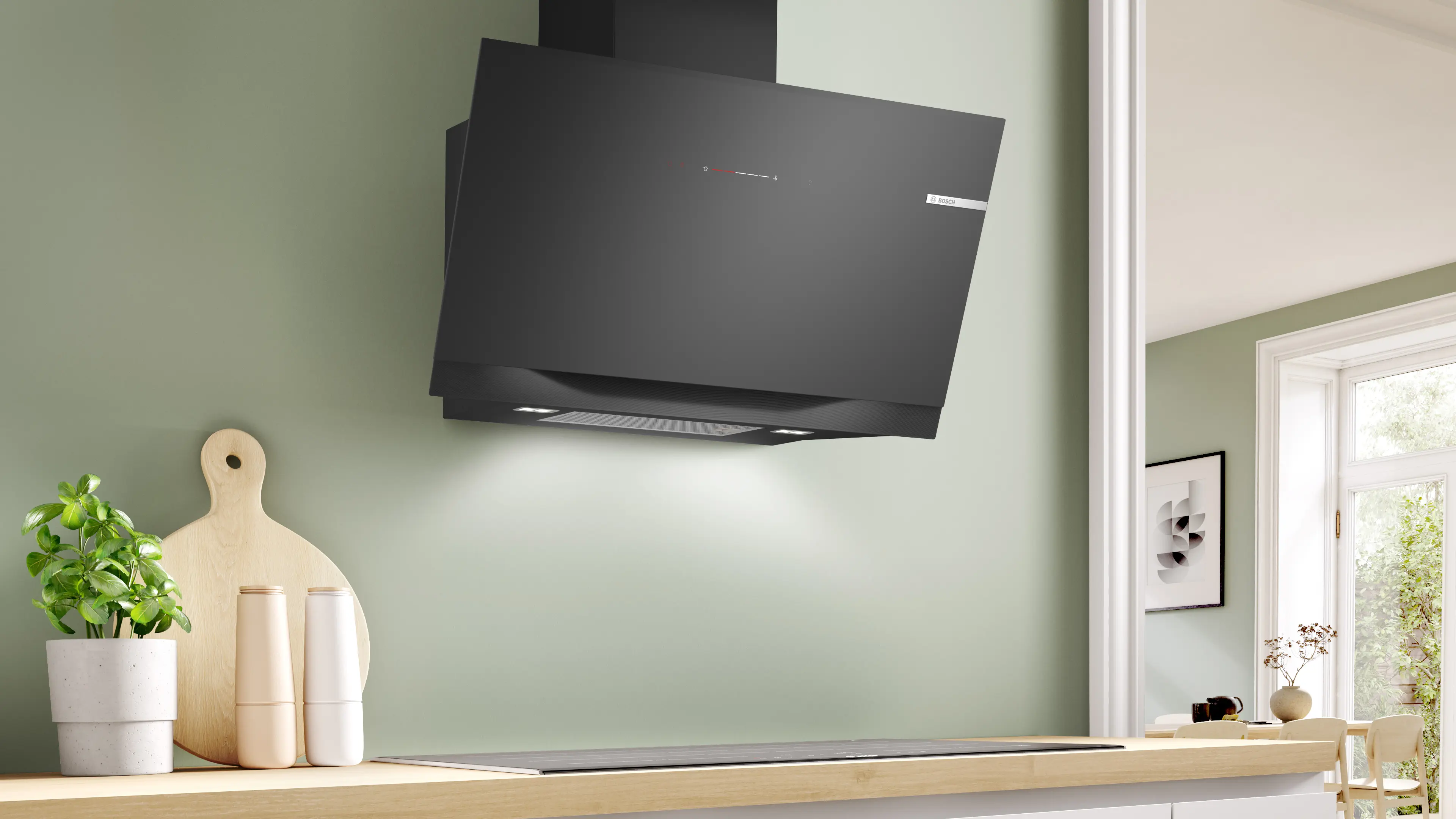 Series 8 Wall-mounted Hood 90 cm clear glass black printed, Black thumbnail 2