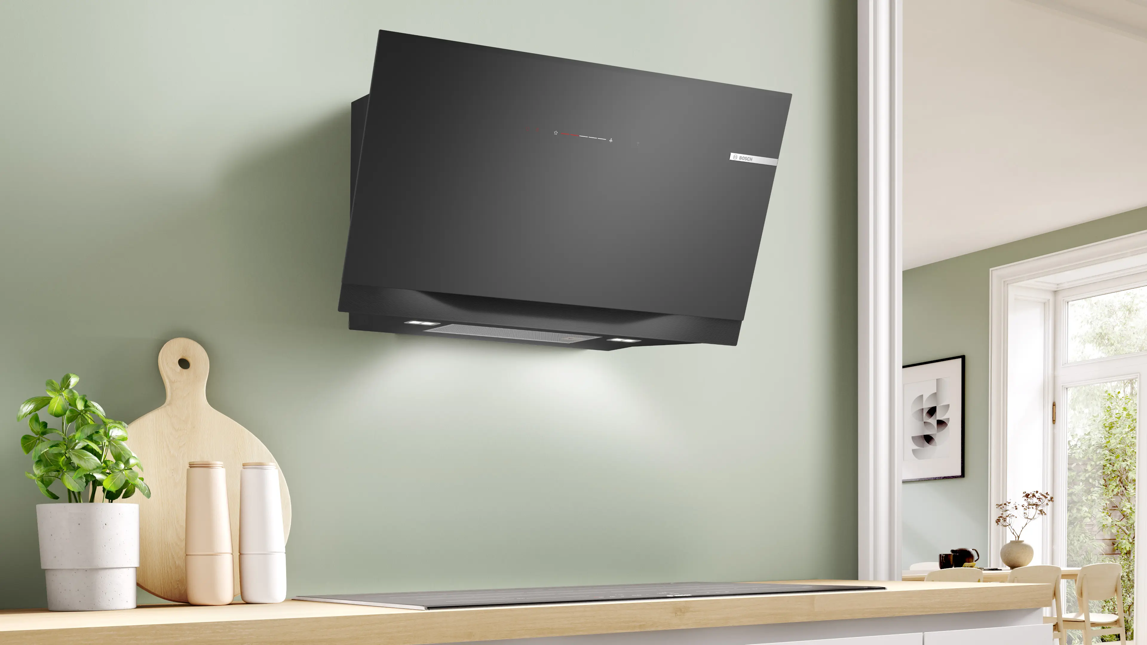 Series 8 Wall-mounted Hood 90 cm clear glass black printed, Black thumbnail 3
