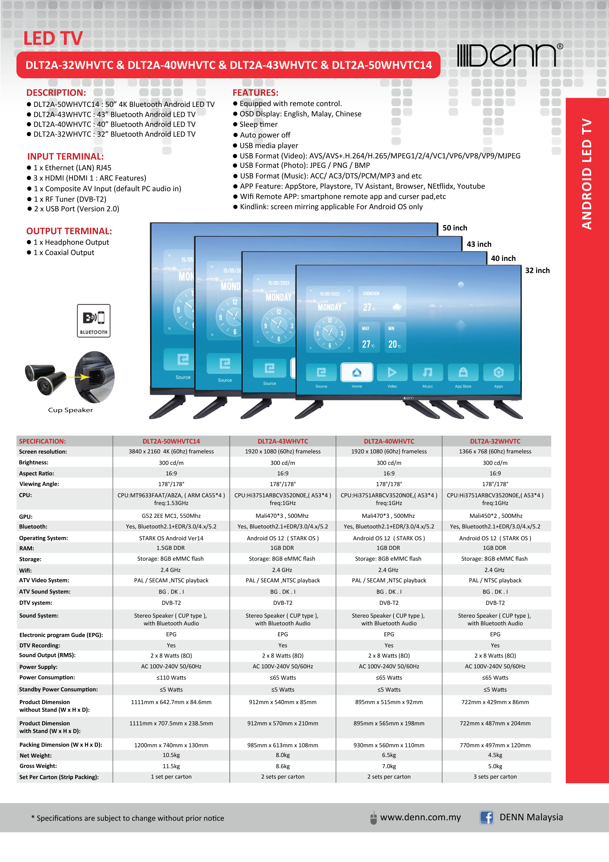 43” Frame-less Bluetooth Android LED TV thumbnail 2