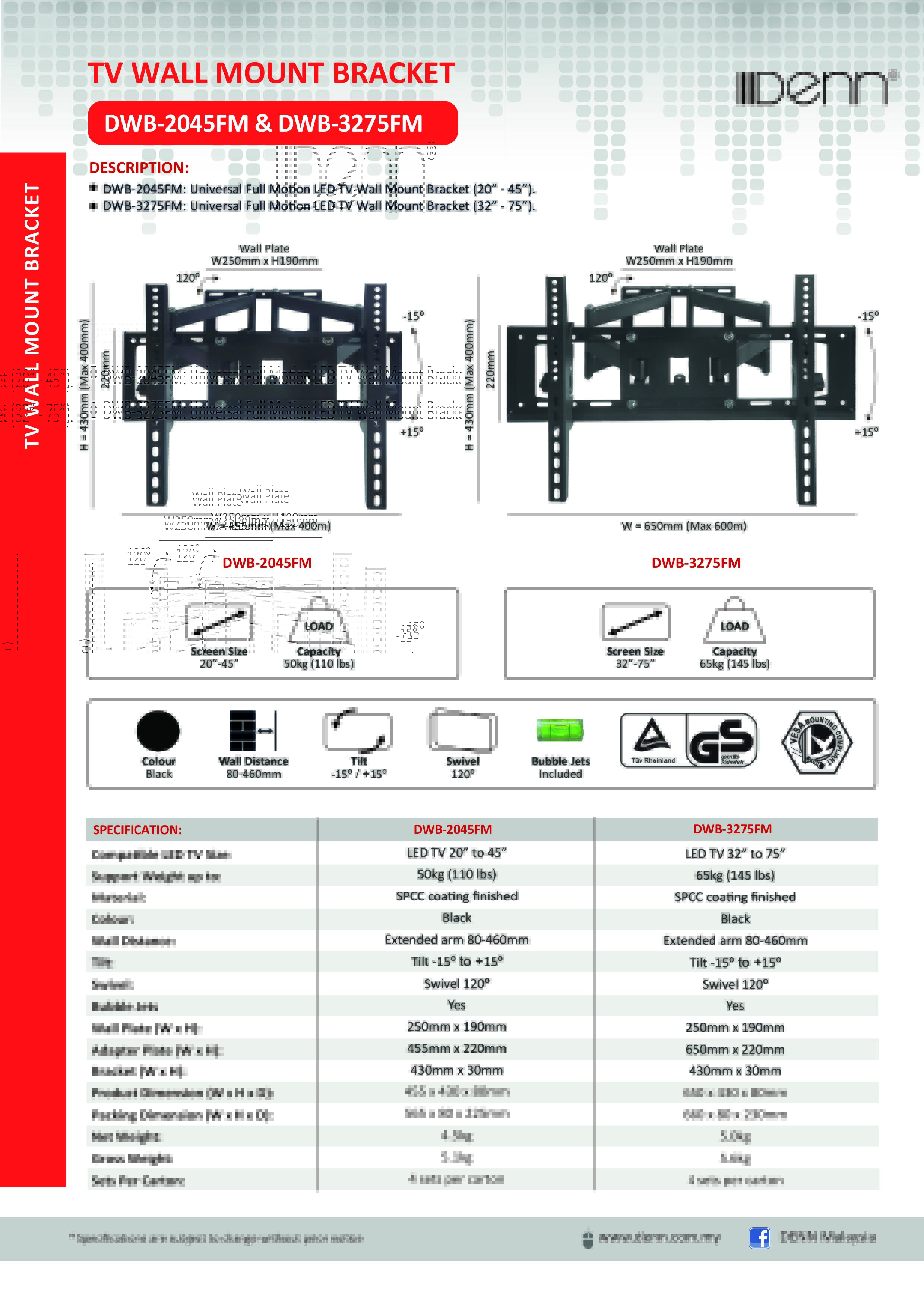 Universal LED TV Wall Mount Full Motion Bracket 32"-75" thumbnail 2