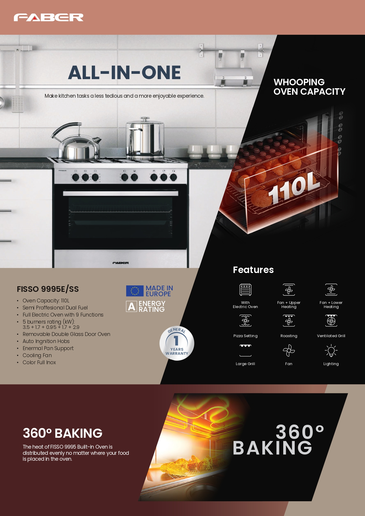 FABER STANDING COOKER FISSO 9995E/SS thumbnail 2