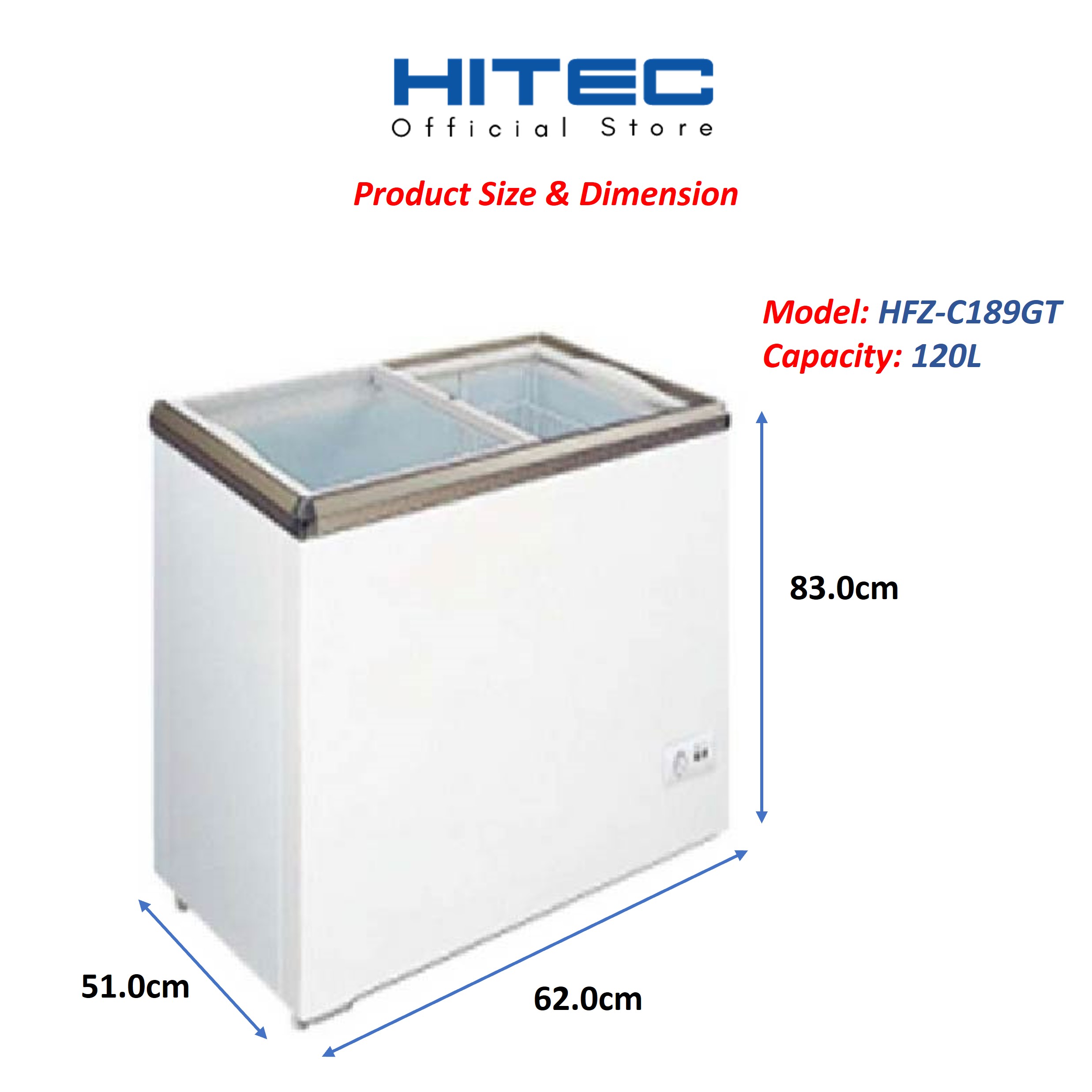 HITEC Glass Top Freezer (120L) HFZ-C189GT thumbnail 2